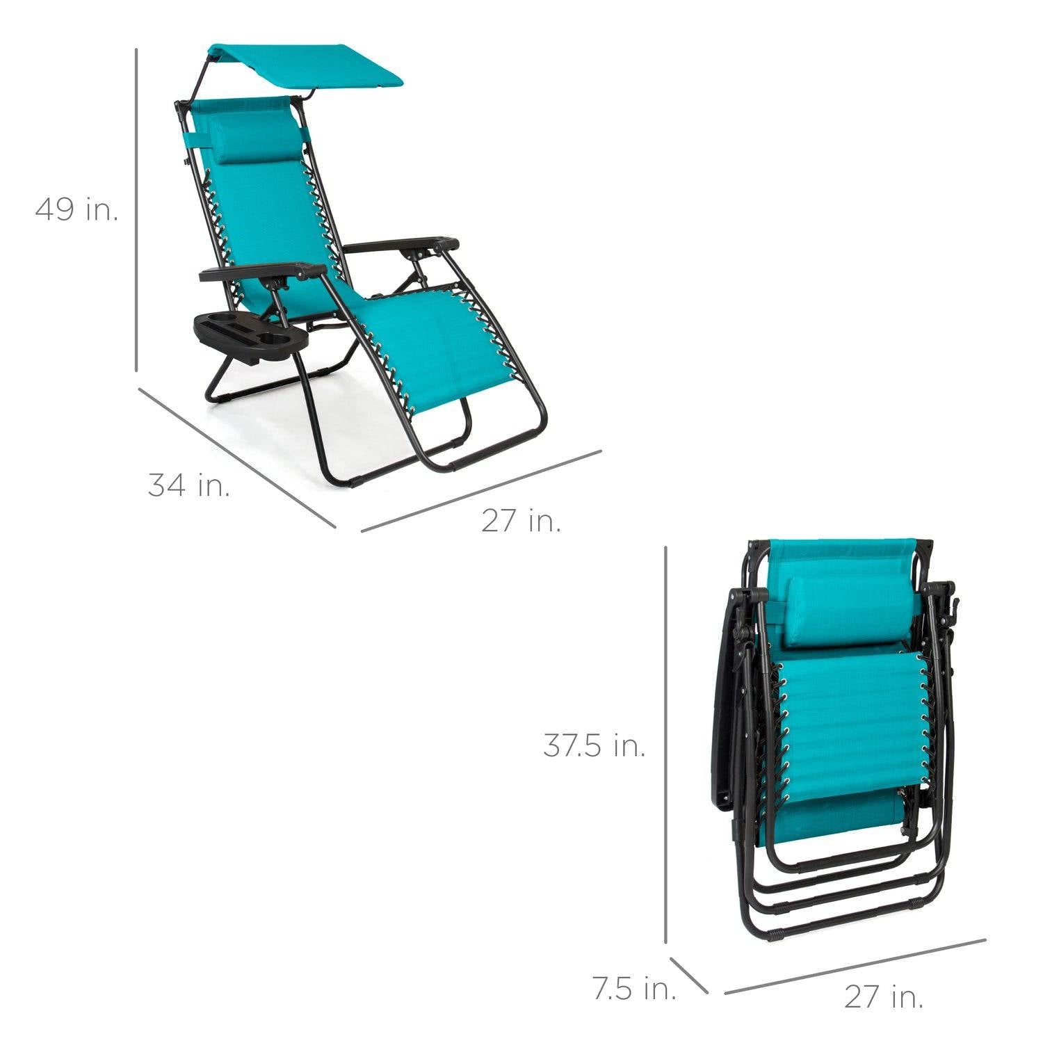 Teal Blue Zero Gravity Folding Reclining Patio Lounge Chair with Canopy LuxuryLifeWay Online Store