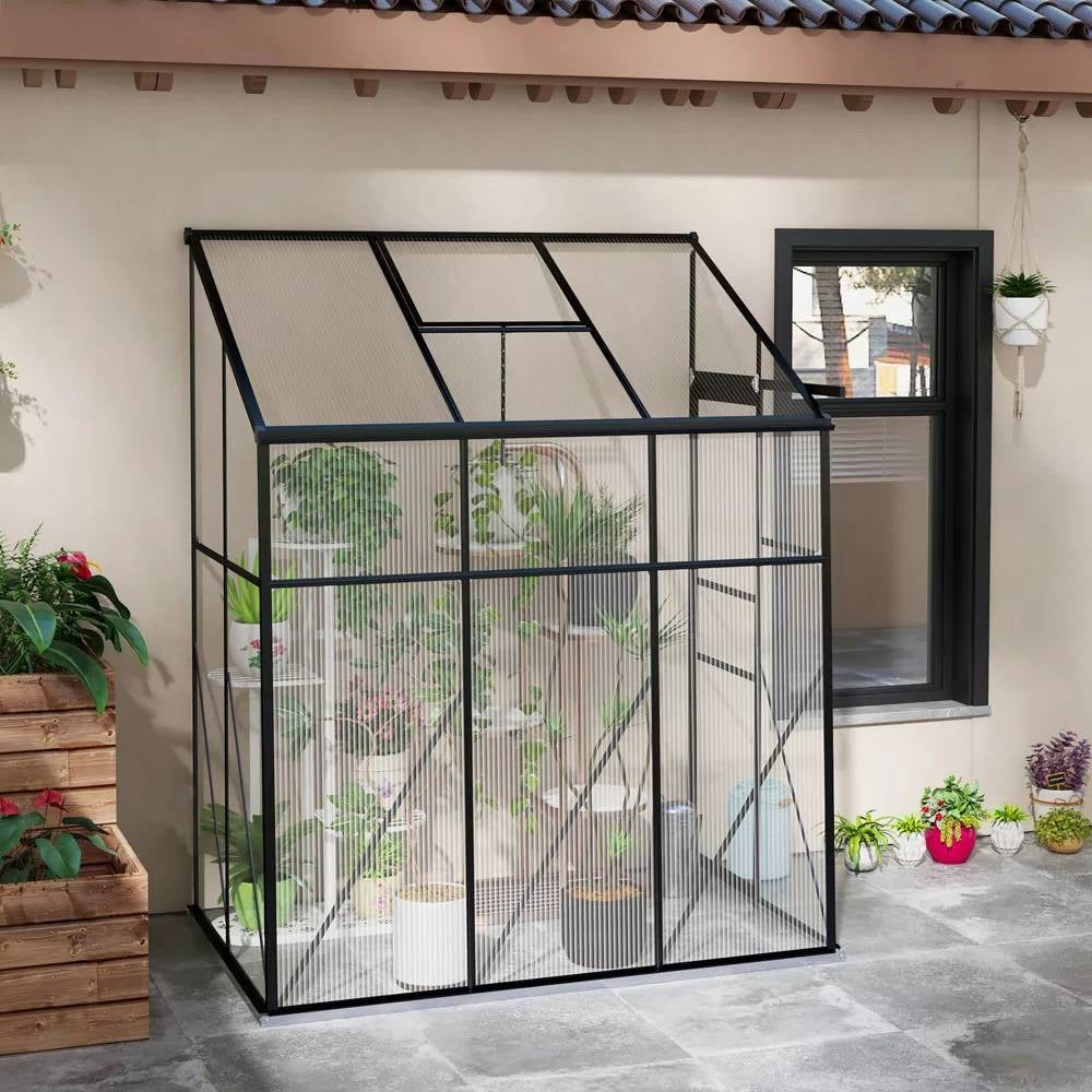 6.3 ft x 4.1 ft Outdoor Polycarbonate Lean-to Greenhouse with Black Metal Frame LuxuryLifeWay Online Store