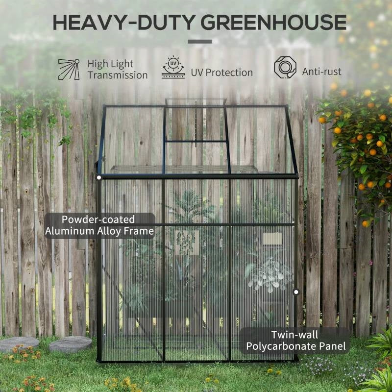 6.3 ft x 4.1 ft Outdoor Polycarbonate Lean-to Greenhouse with Black Metal Frame LuxuryLifeWay Online Store