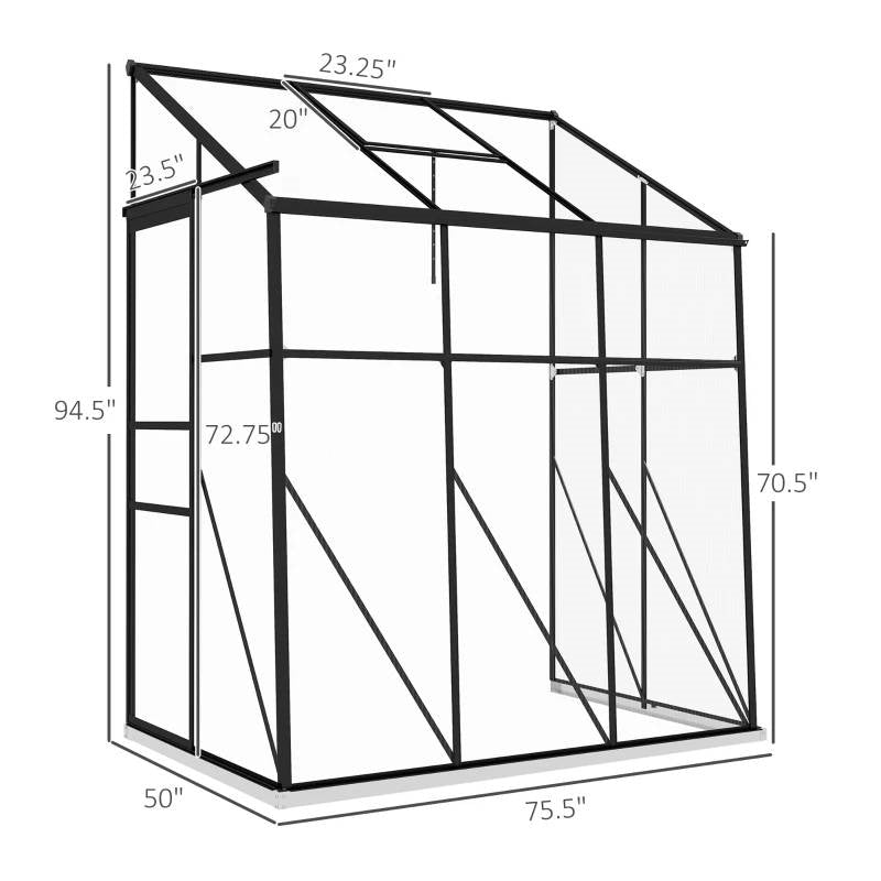 6.3 ft x 4.1 ft Outdoor Polycarbonate Lean-to Greenhouse with Black Metal Frame LuxuryLifeWay Online Store