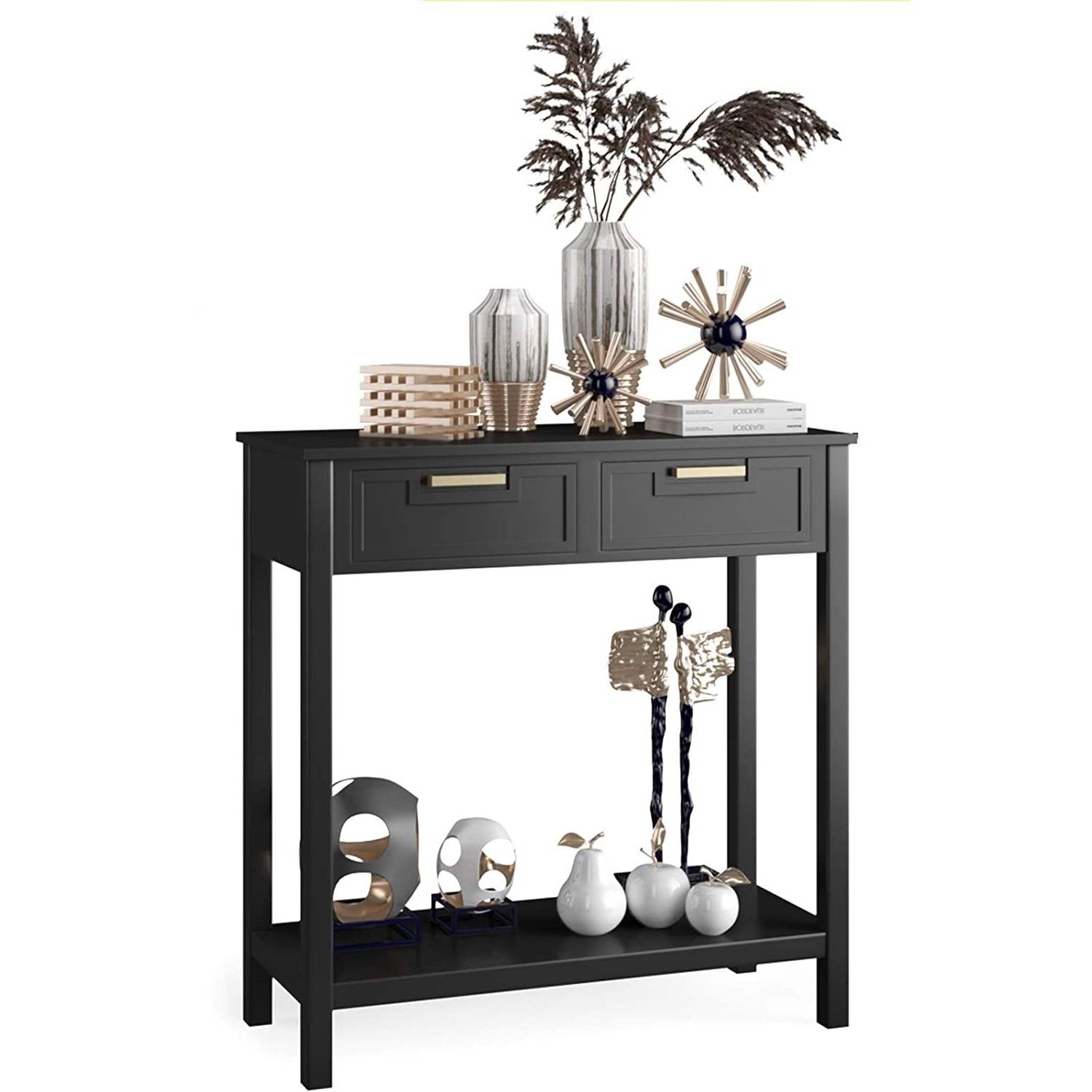 Modern Entryway Accent 2 Drawer Sofa Side Table Black LuxuryLifeWay Online Store