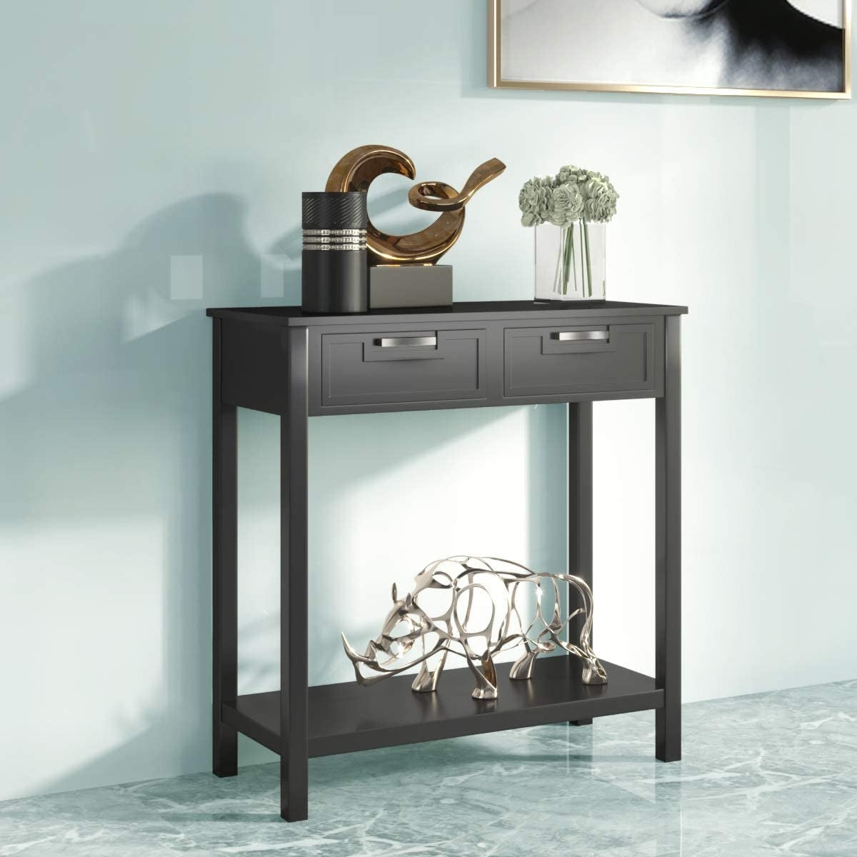 Modern Entryway Accent 2 Drawer Sofa Side Table Black LuxuryLifeWay Online Store