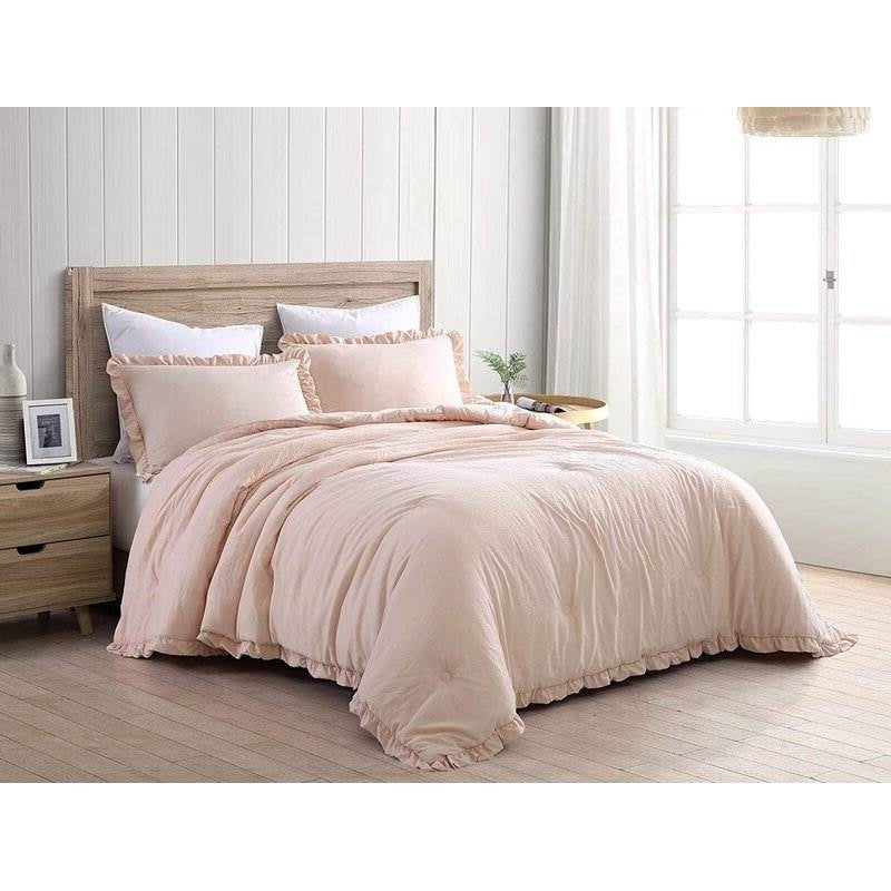 Queen Oversized Pink Ruffled Edge Microfiber Comforter Set LuxuryLifeWay Online Store