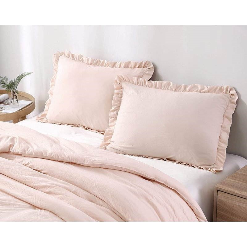 Queen Oversized Pink Ruffled Edge Microfiber Comforter Set LuxuryLifeWay Online Store