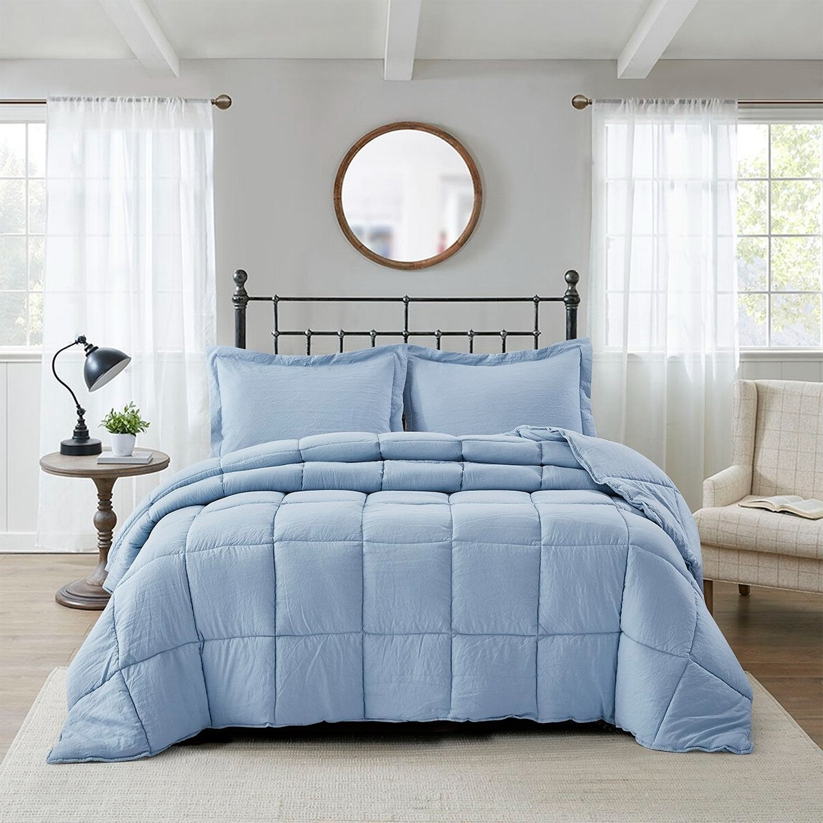 Queen Size Blue 3 Piece Microfiber Reversible Comforter Set LuxuryLifeWay Online Store