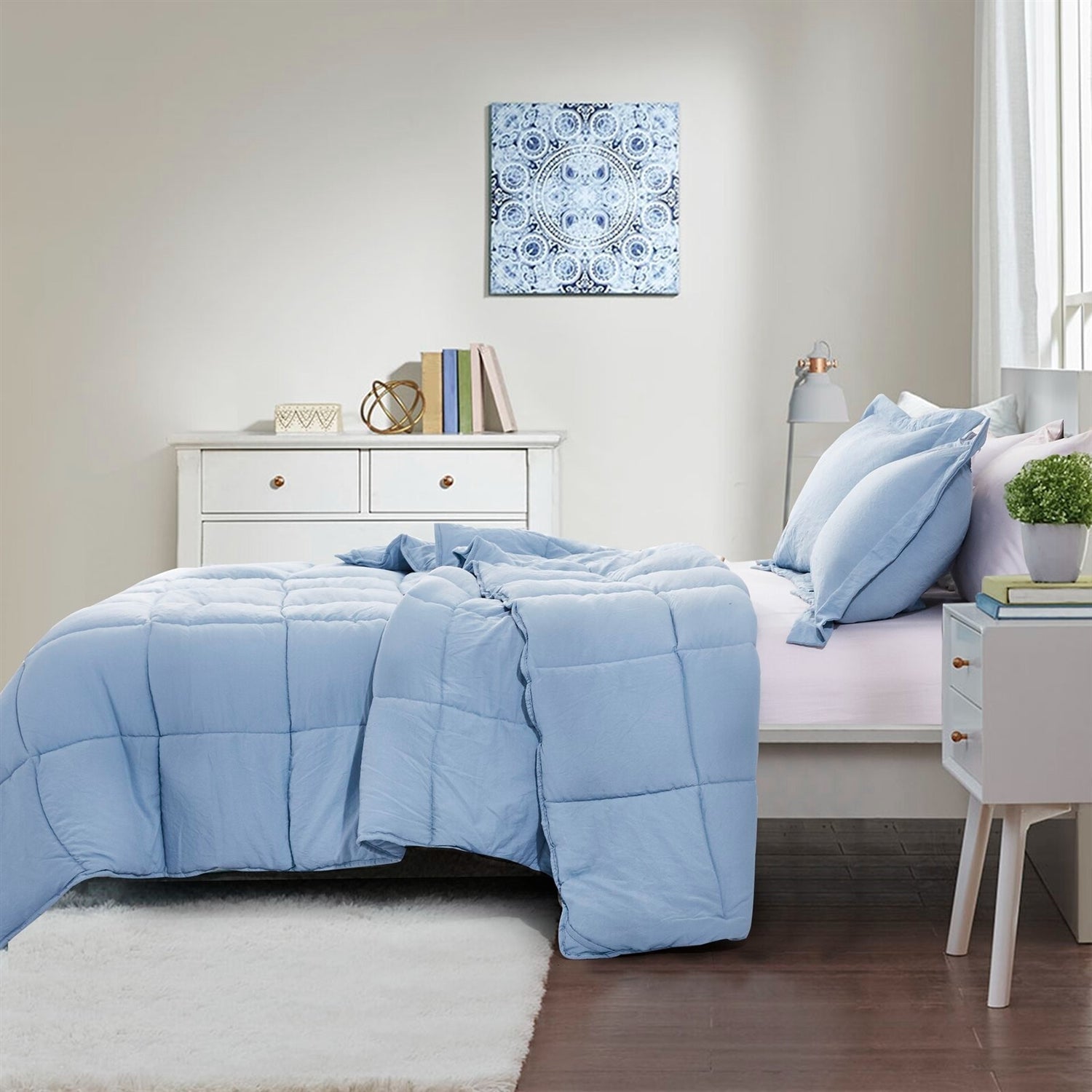 Queen Size Blue 3 Piece Microfiber Reversible Comforter Set LuxuryLifeWay Online Store
