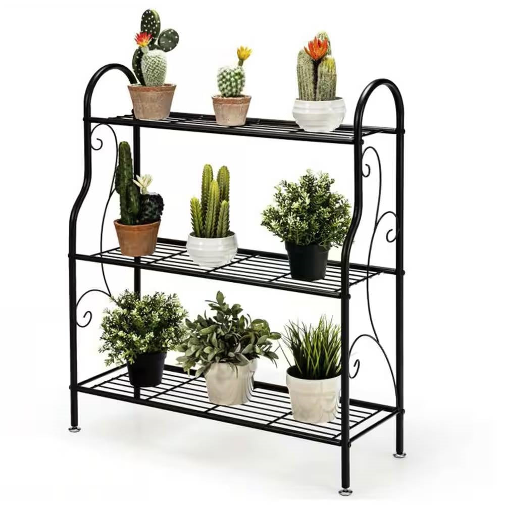 Indoor/Outdoor Black Metal 3-Tier Bookcase Plant Stand Shelving Rack LuxuryLifeWay Online Store