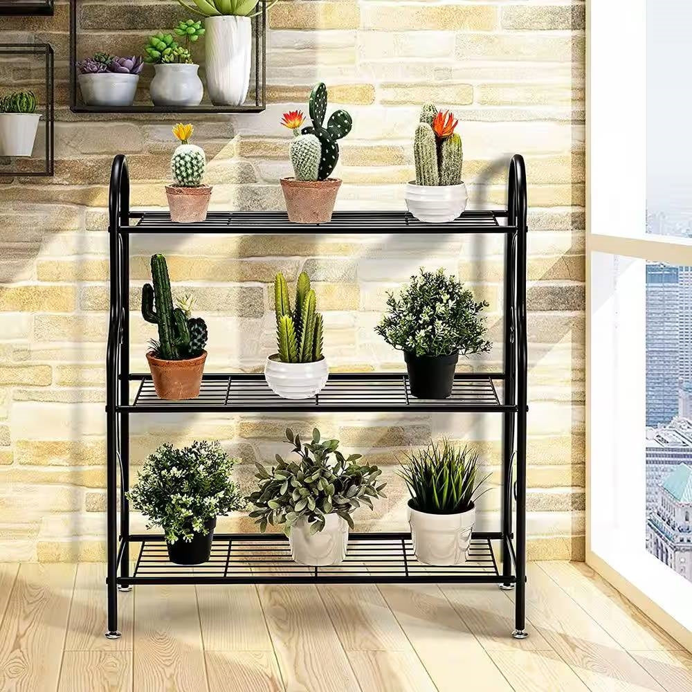 Indoor/Outdoor Black Metal 3-Tier Bookcase Plant Stand Shelving Rack LuxuryLifeWay Online Store