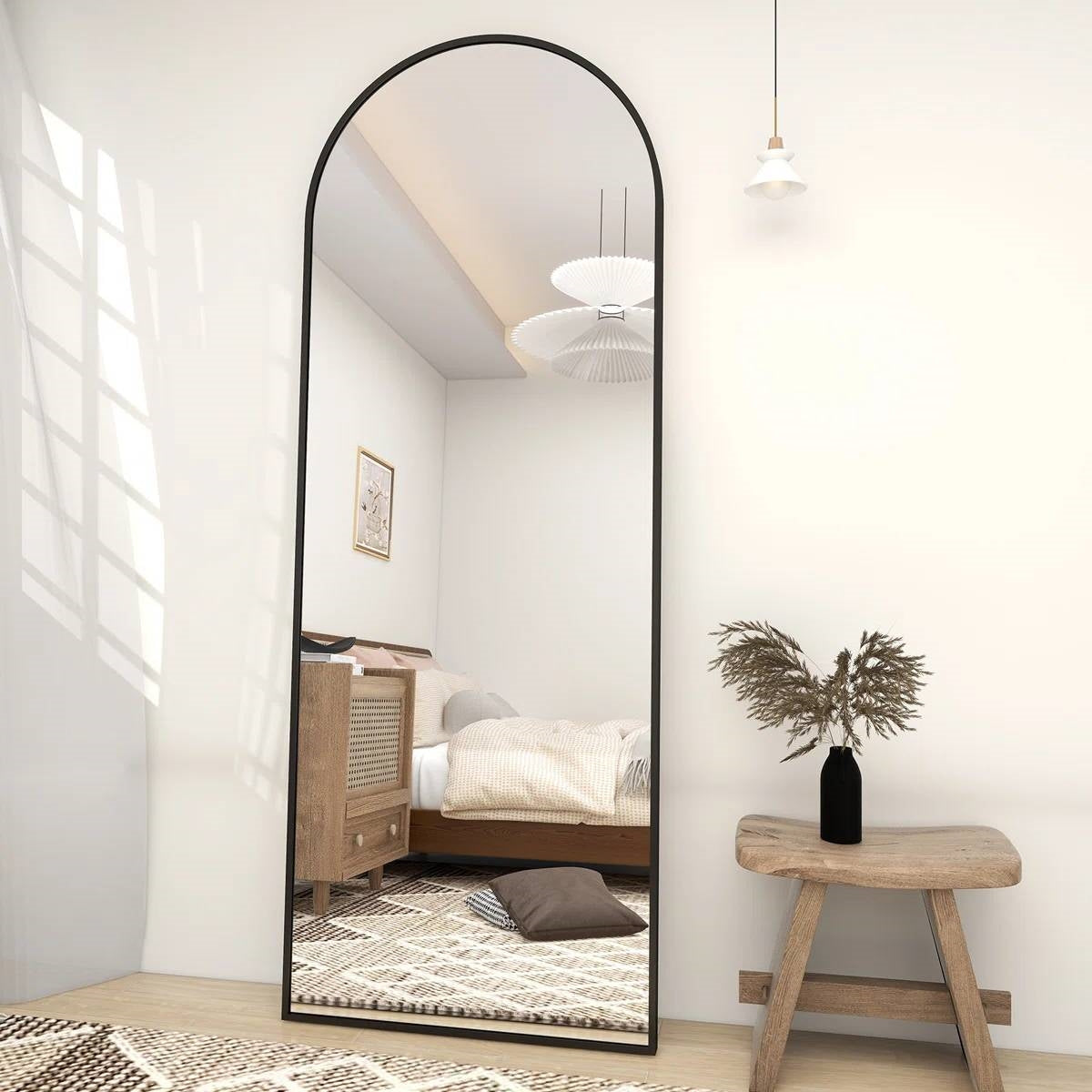 Black 64-inch Full Length Arched Floor Mirror with Stand and Wall Hanging Screws LuxuryLifeWay Online Store
