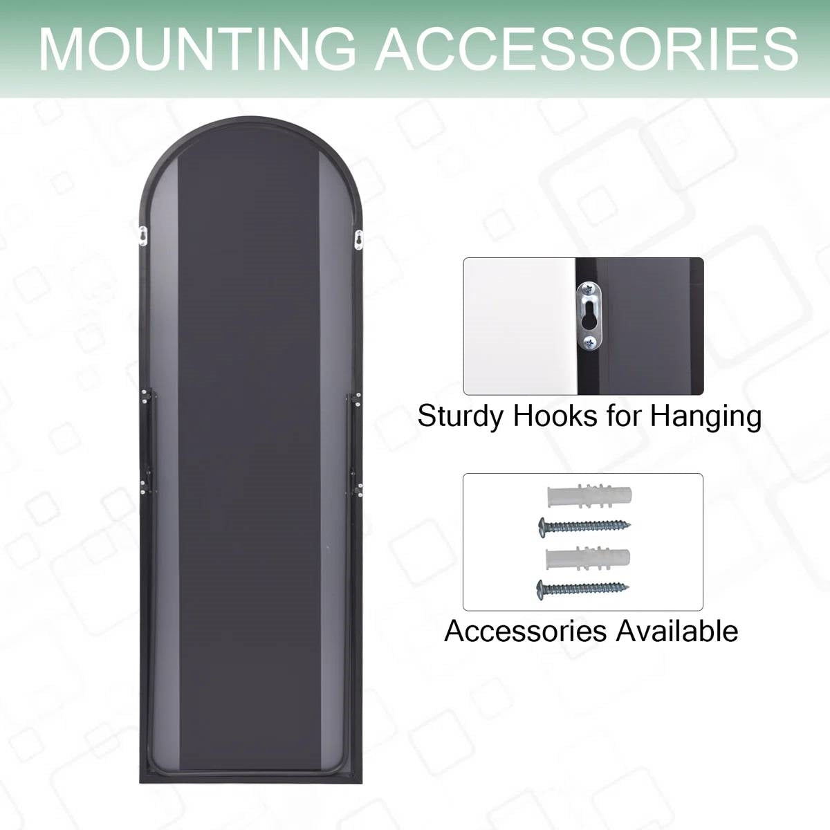 Black 64-inch Full Length Arched Floor Mirror with Stand and Wall Hanging Screws LuxuryLifeWay Online Store