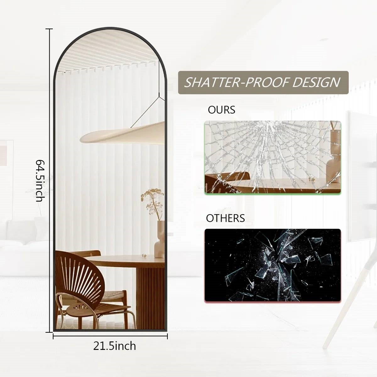 Black 64-inch Full Length Arched Floor Mirror with Stand and Wall Hanging Screws LuxuryLifeWay Online Store