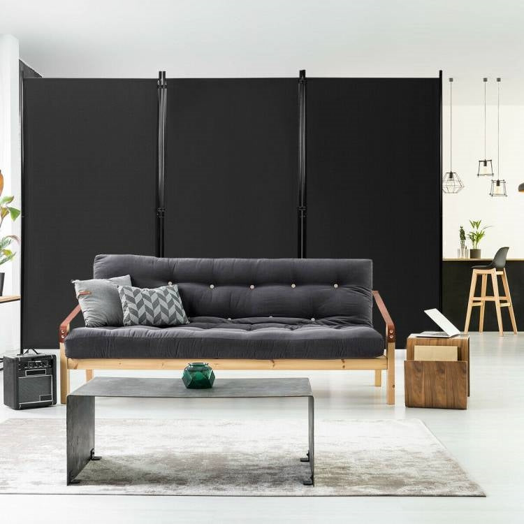 6-Ft Black 3-Panel Room Divider Screen with Steel Base and Heavy Duty Hinges LuxuryLifeWay Online Store