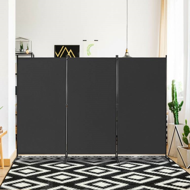 6-Ft Black 3-Panel Room Divider Screen with Steel Base and Heavy Duty Hinges LuxuryLifeWay Online Store