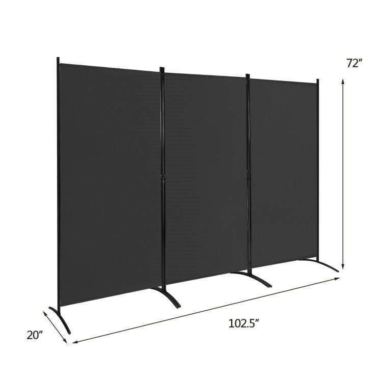 6-Ft Black 3-Panel Room Divider Screen with Steel Base and Heavy Duty Hinges LuxuryLifeWay Online Store