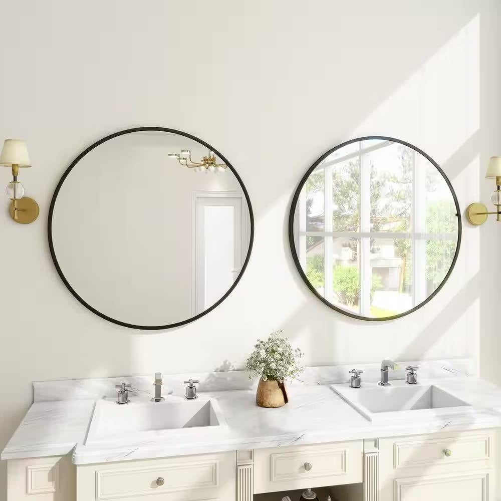 Round 24-inch Circular Bathroom Wall Mirror with Black Frame LuxuryLifeWay Online Store