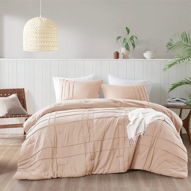King Size Microfiber Pleated Soft Washed Comforter Set Pink Blush Color LuxuryLifeWay Online Store