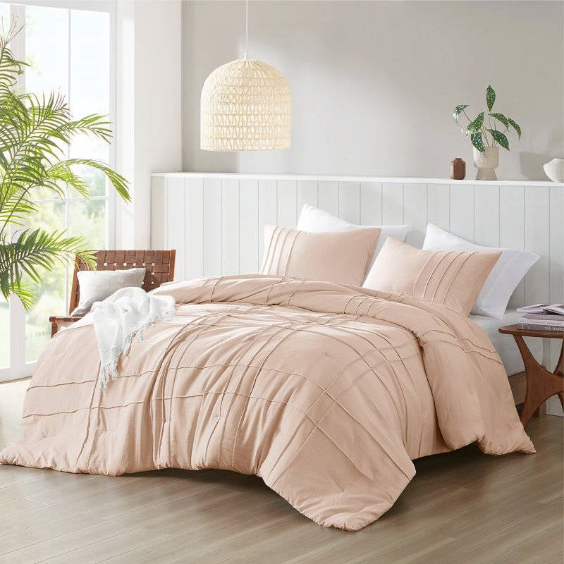 King Size Microfiber Pleated Soft Washed Comforter Set Pink Blush Color LuxuryLifeWay Online Store