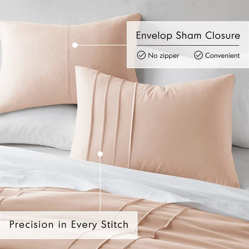 King Size Microfiber Pleated Soft Washed Comforter Set Pink Blush Color LuxuryLifeWay Online Store