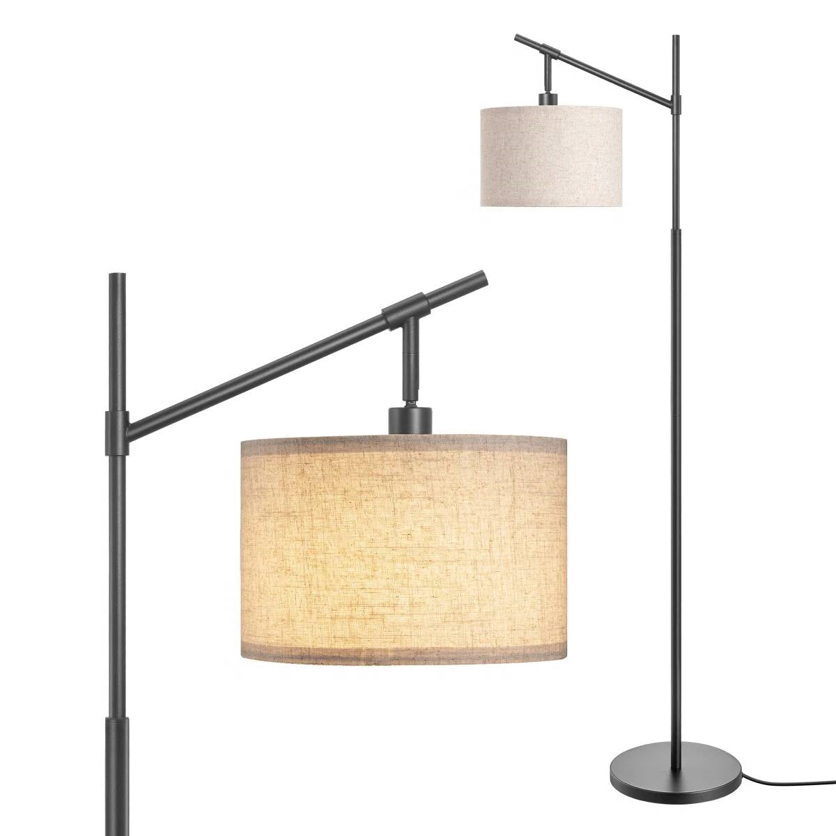 63-inch Black Modern Arc Floor Lamp with Beige Linen Drum Shade LuxuryLifeWay Online Store