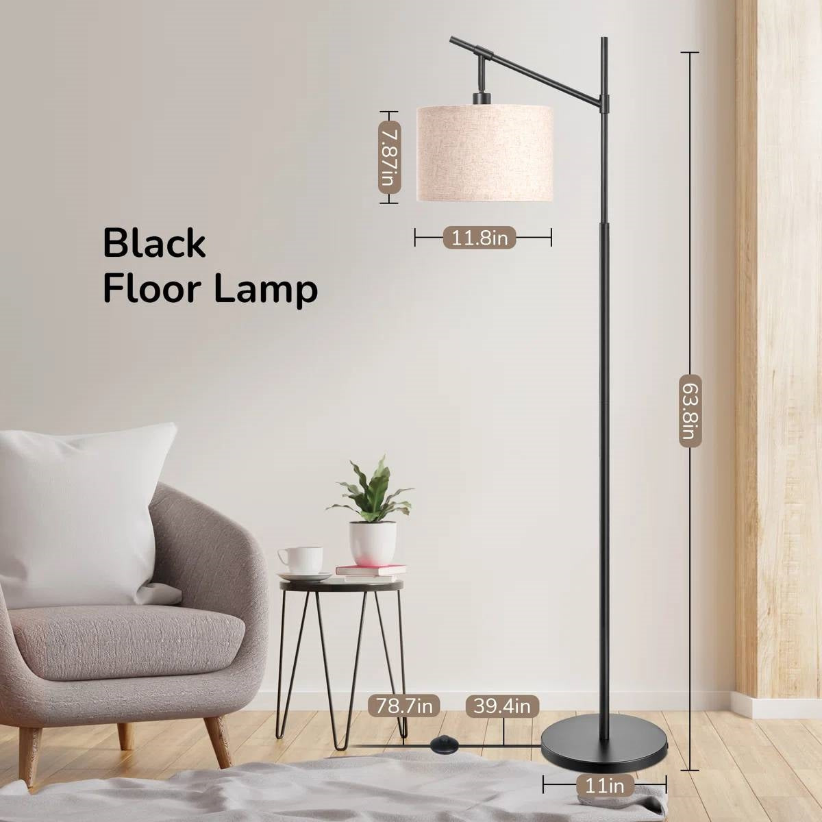 63-inch Black Modern Arc Floor Lamp with Beige Linen Drum Shade LuxuryLifeWay Online Store