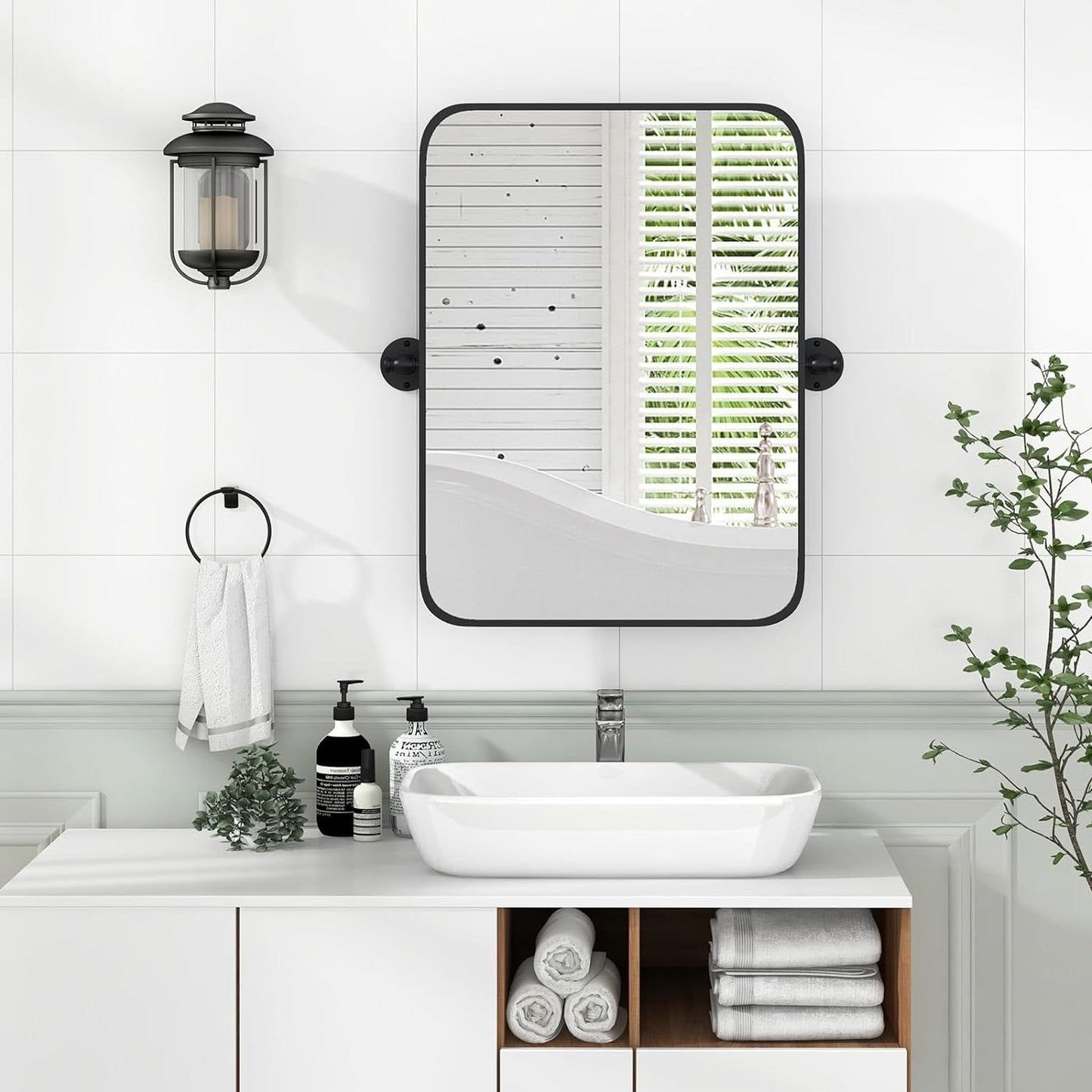 30 x 22 inch Bathroom Wall Mirror with Easy Tilt Pivot and Black Frame LuxuryLifeWay Online Store