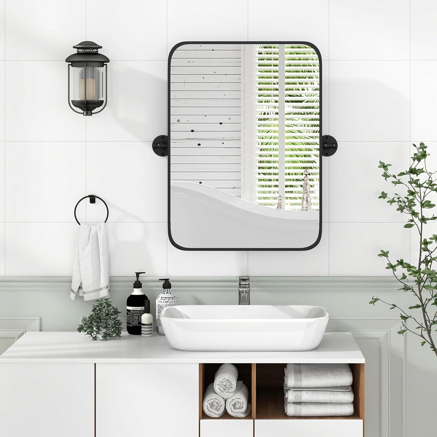 30 x 22 inch Bathroom Wall Mirror with Easy Tilt Pivot and Black Frame LuxuryLifeWay Online Store