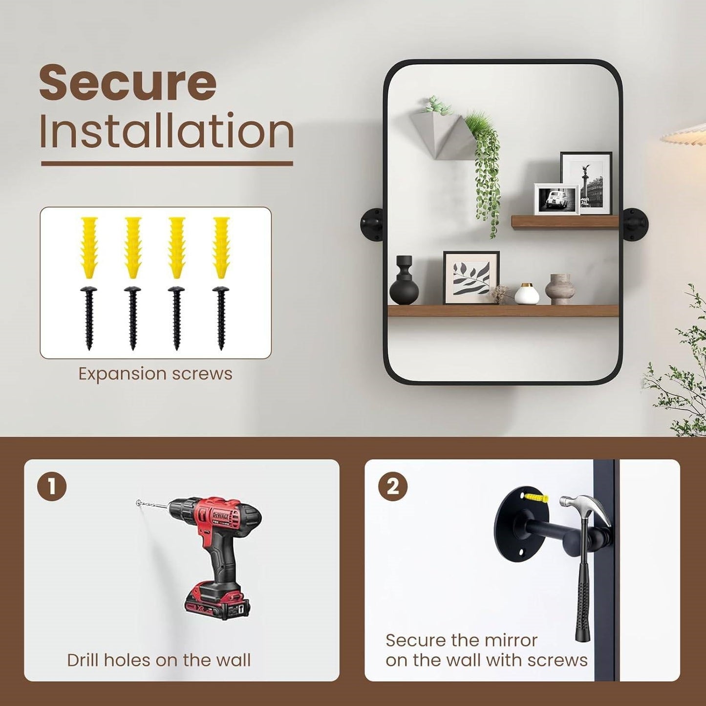 30 x 22 inch Bathroom Wall Mirror with Easy Tilt Pivot and Black Frame LuxuryLifeWay Online Store