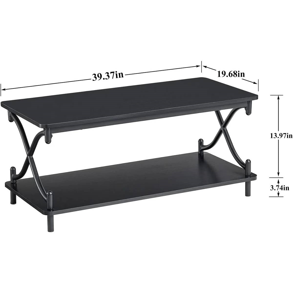 Modern Industrial Black Metal Wood Coffee Table with Bottom Storage Shelf LuxuryLifeWay Online Store