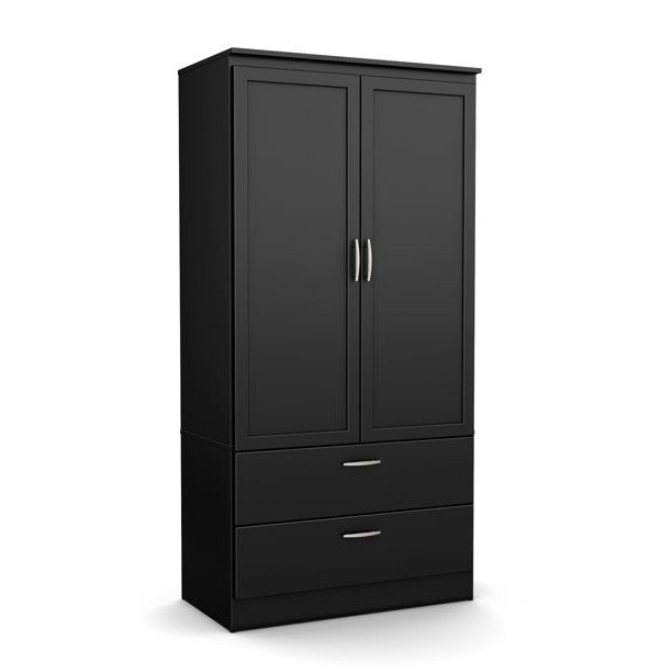 Modern Two Door Wardrobe Armoire with Two Drawers and Hanging Rod Storage, Black LuxuryLifeWay Online Store