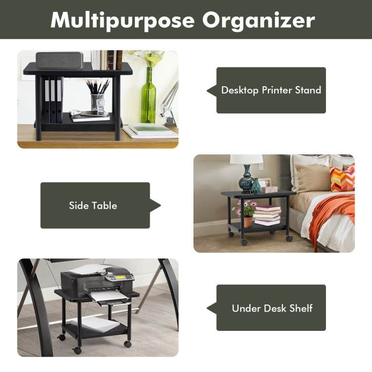 Black Multipurpose 2-Tiered Mobile Wheeled Printer Cart Stand LuxuryLifeWay Online Store