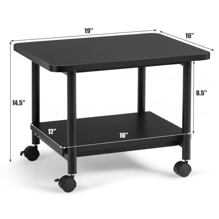 Black Multipurpose 2-Tiered Mobile Wheeled Printer Cart Stand LuxuryLifeWay Online Store