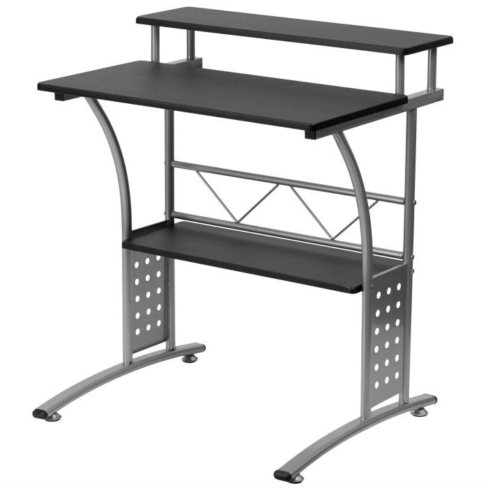 Modern Metal Frame Computer Desk with Black Laminate Top and Raised Shelf LuxuryLifeWay Online Store