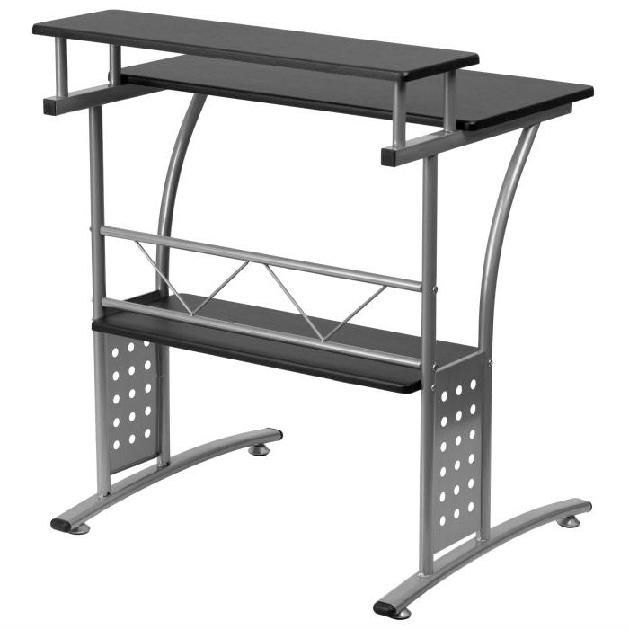 Modern Metal Frame Computer Desk with Black Laminate Top and Raised Shelf LuxuryLifeWay Online Store