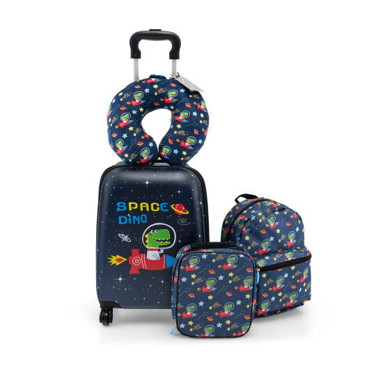 5 Piece Kids Luggage Set with Backpack  Neck Pillow  Name Tag  Lunch Bag-Dark Blue - Color: Dark Blue LuxuryLifeWay Online Store