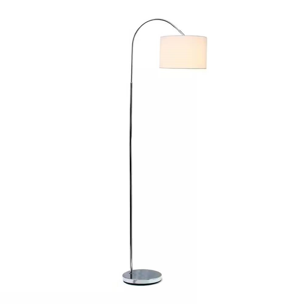Modern Mid-Century Floor Lamp in Brushed Nickel Finish with White Drum Shade LuxuryLifeWay Online Store