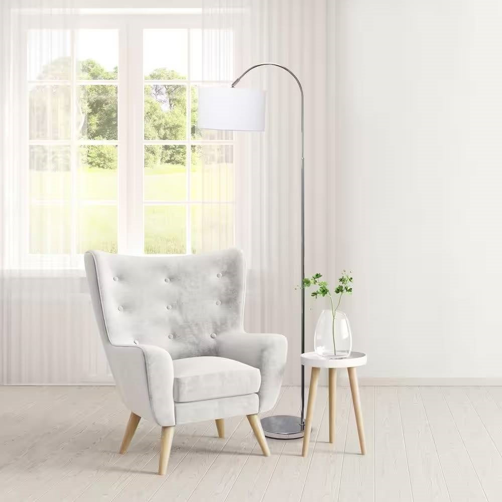 Modern Mid-Century Floor Lamp in Brushed Nickel Finish with White Drum Shade LuxuryLifeWay Online Store