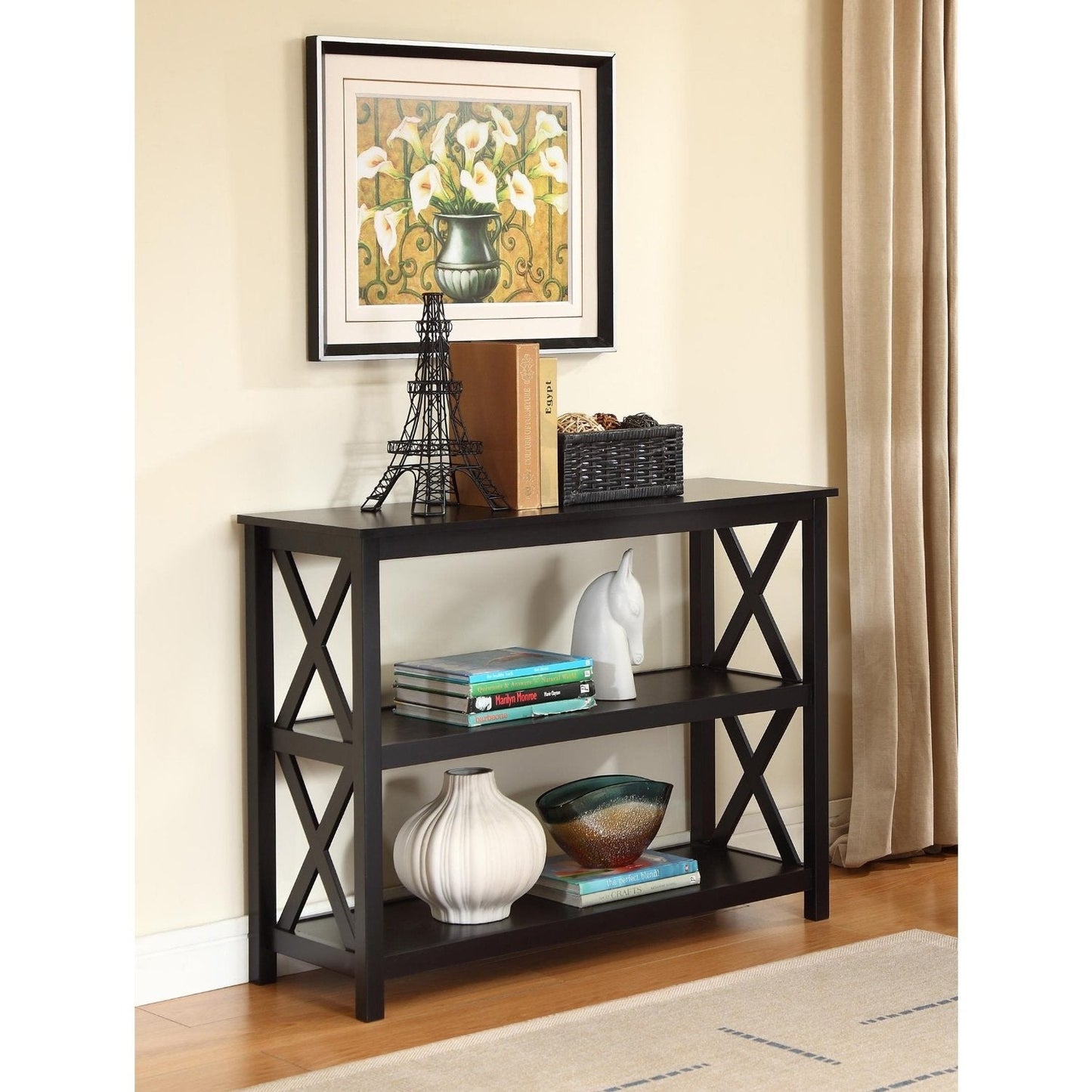 3-Tier Black Sofa Table Bookcase Living Room Shelves LuxuryLifeWay Online Store