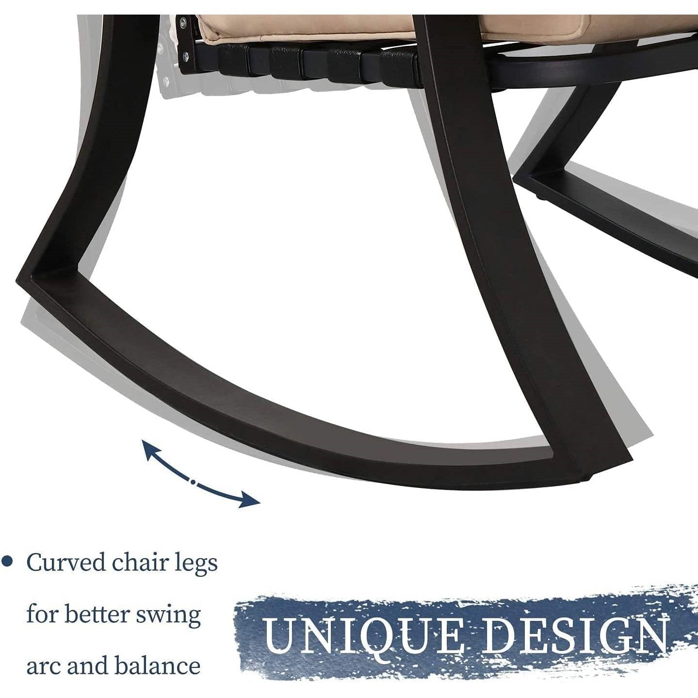 3-Piece Outdoor Patio Furniture Table Rocking Chairs Set with Beige Cushions LuxuryLifeWay Online Store