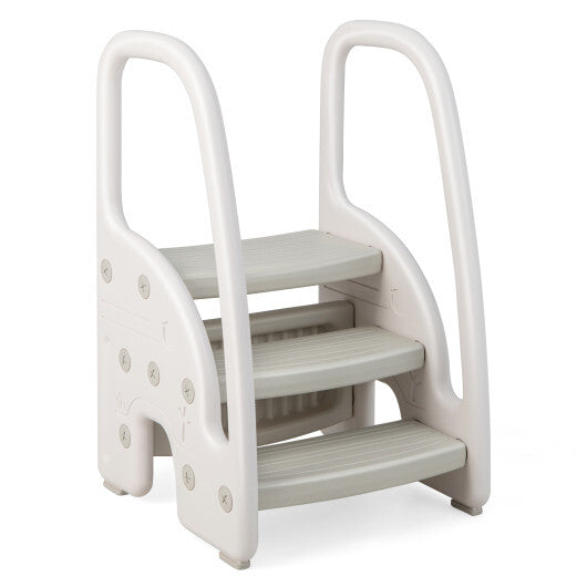 3-Step Stool with Safety Handles and Non-slip Pedals for Toddlers-Gray LuxuryLifeWay Online Store