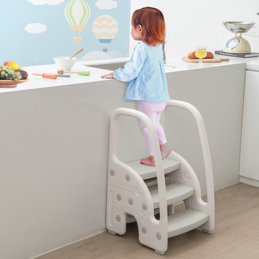 3-Step Stool with Safety Handles and Non-slip Pedals for Toddlers-Gray LuxuryLifeWay Online Store