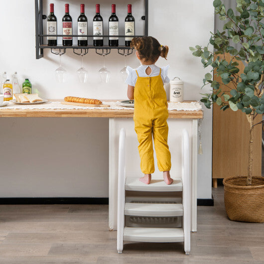 3-Step Stool with Safety Handles and Non-slip Pedals for Toddlers-Gray LuxuryLifeWay Online Store