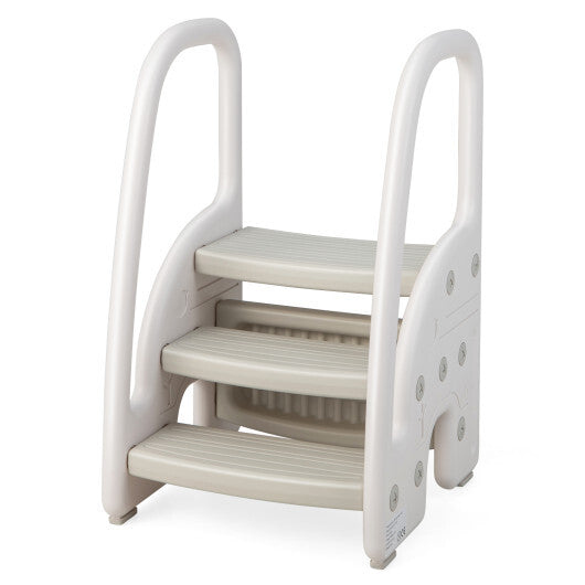 3-Step Stool with Safety Handles and Non-slip Pedals for Toddlers-Gray LuxuryLifeWay Online Store