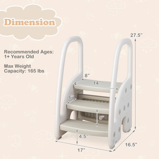 3-Step Stool with Safety Handles and Non-slip Pedals for Toddlers-Gray LuxuryLifeWay Online Store
