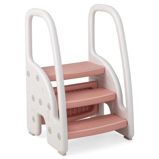 3-Step Stool with Safety Handles and Non-slip Pedals for Toddlers-Gray LuxuryLifeWay Online Store