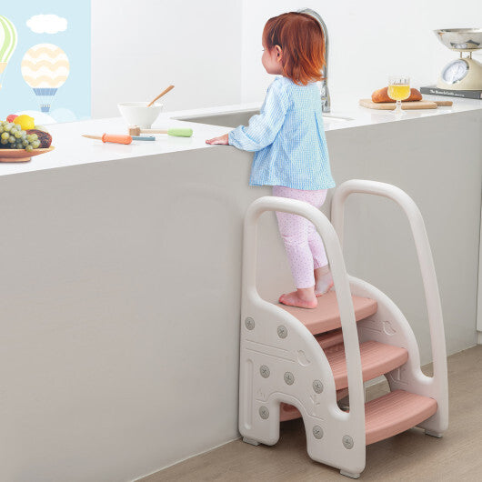 3-Step Stool with Safety Handles and Non-slip Pedals for Toddlers-Gray LuxuryLifeWay Online Store