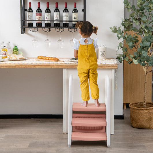 3-Step Stool with Safety Handles and Non-slip Pedals for Toddlers-Gray LuxuryLifeWay Online Store