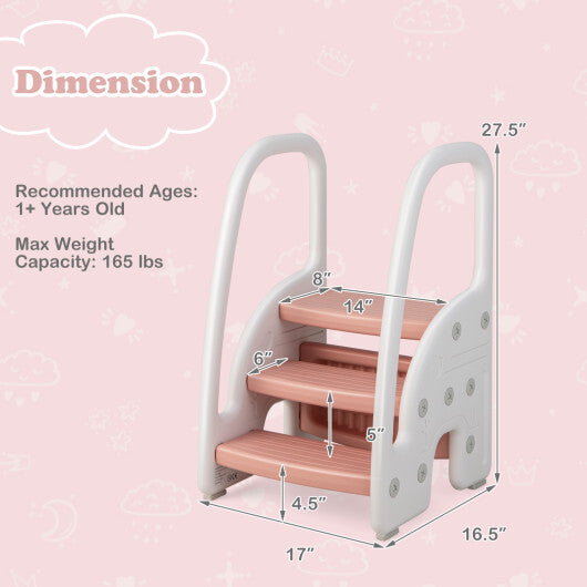 3-Step Stool with Safety Handles and Non-slip Pedals for Toddlers-Gray LuxuryLifeWay Online Store