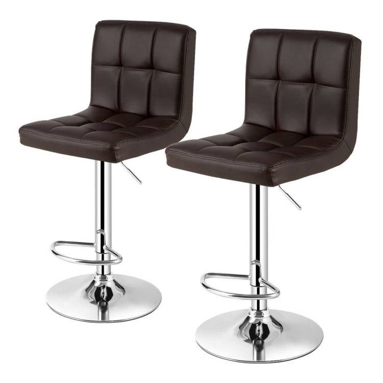 Set of 2 Modern Adjustable Height Barstools with Brown PU Leather Swivel Seat LuxuryLifeWay Online Store