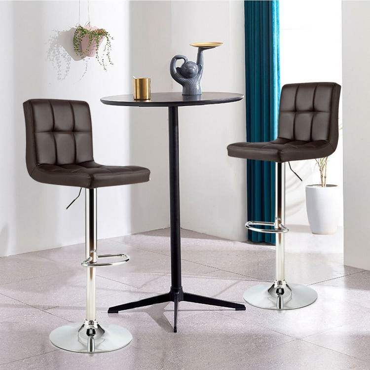 Set of 2 Modern Adjustable Height Barstools with Brown PU Leather Swivel Seat LuxuryLifeWay Online Store