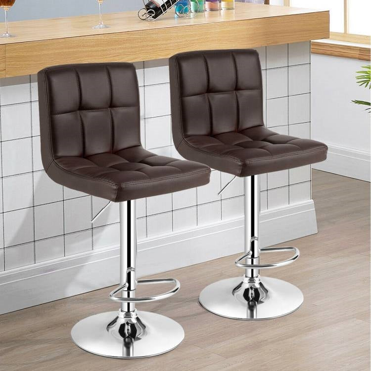 Set of 2 Modern Adjustable Height Barstools with Brown PU Leather Swivel Seat LuxuryLifeWay Online Store